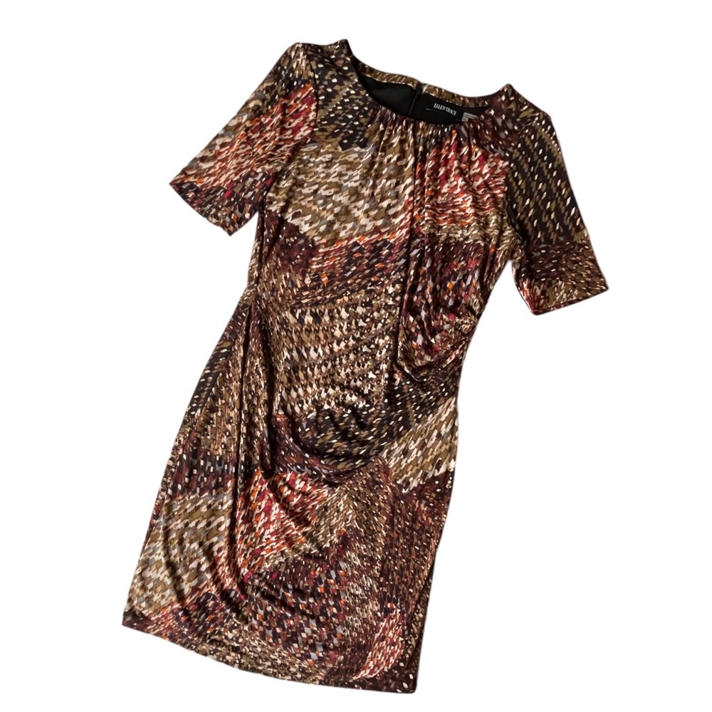 Ellen Tracy Fall Shades Draped Dress for Career Church Short Sleeve, 12